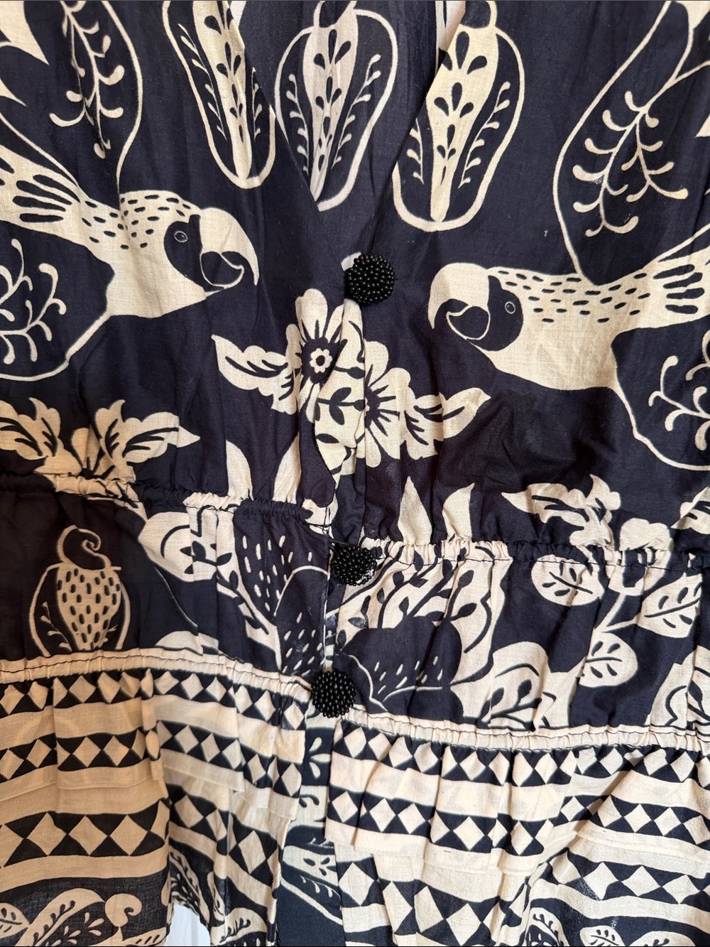 FARM Rio Black and Cream Botanical Bird Print Blouse - Picture 2 of 10